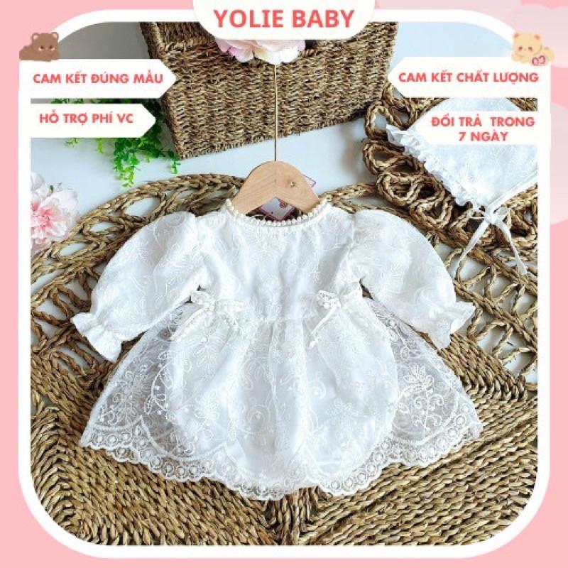 Body váy ren trắng cổ ngọc nàng thơ tặng kèm mũ cho bé 3kg đến 12kg