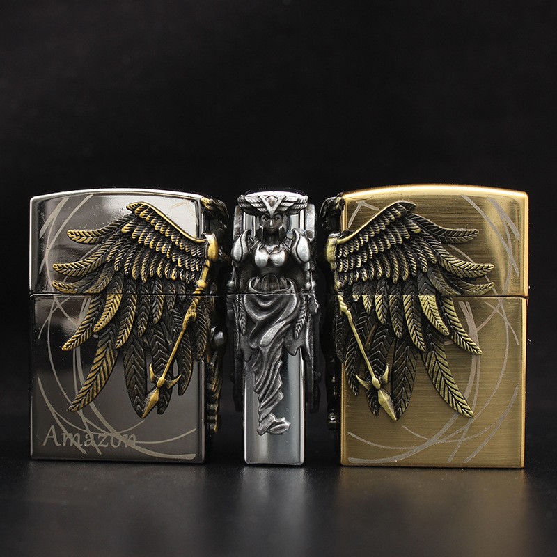 Hột Quẹt Bật Lửa Gas Đá Z1050 Ốp Nổi 3 Mặt Họa Tiết Nữ Chiến Binh Amazon Thần Thoại Cực Đẹp -Nhiều Màu