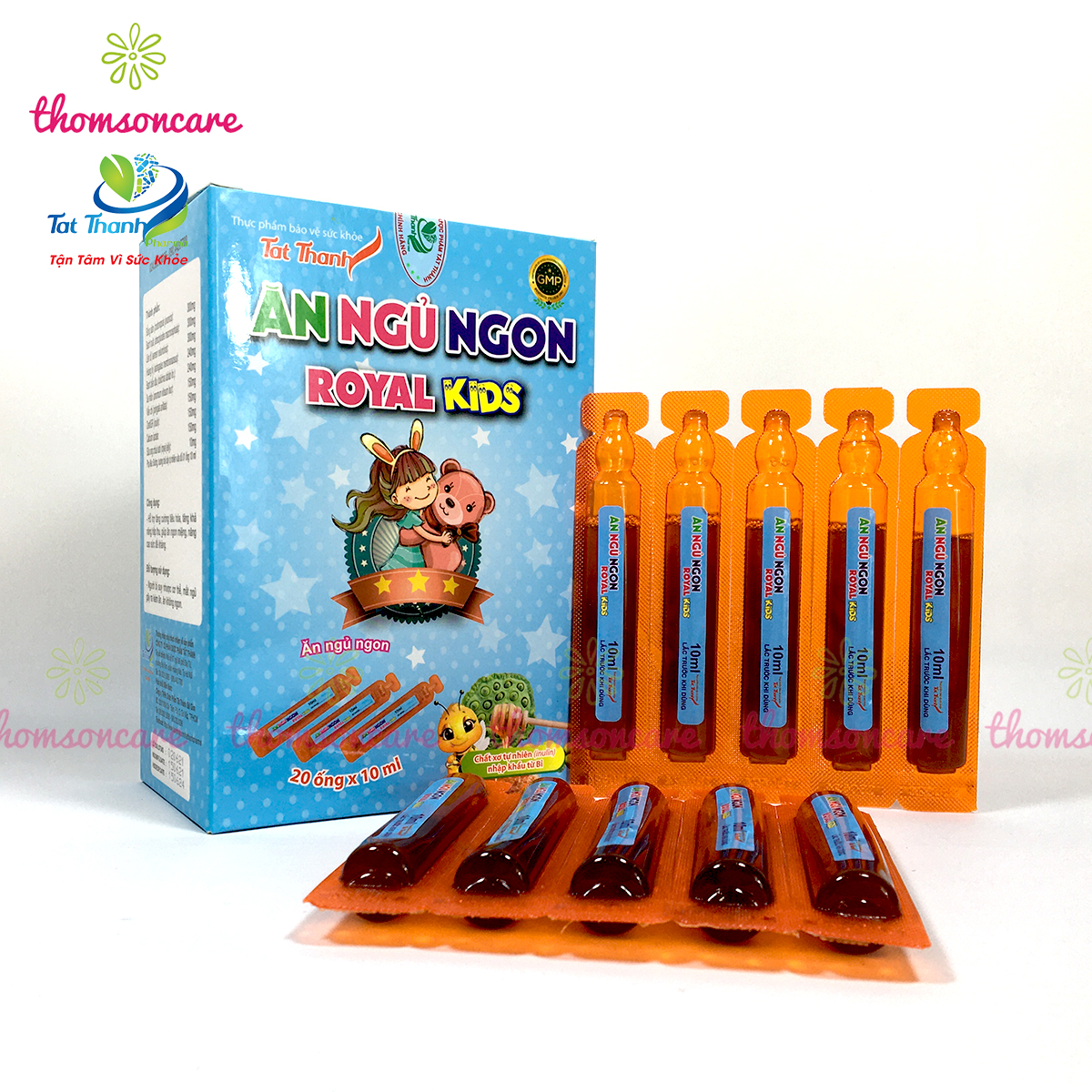 Ăn ngủ ngon Royal Kids - Hộp 20 ống siro giúp giảm mồ hôi trộm, bé ngonn miệng, sâu giấc hơn - Từ đẳng sâm, sữa ong chúa và chất xơ Inulin