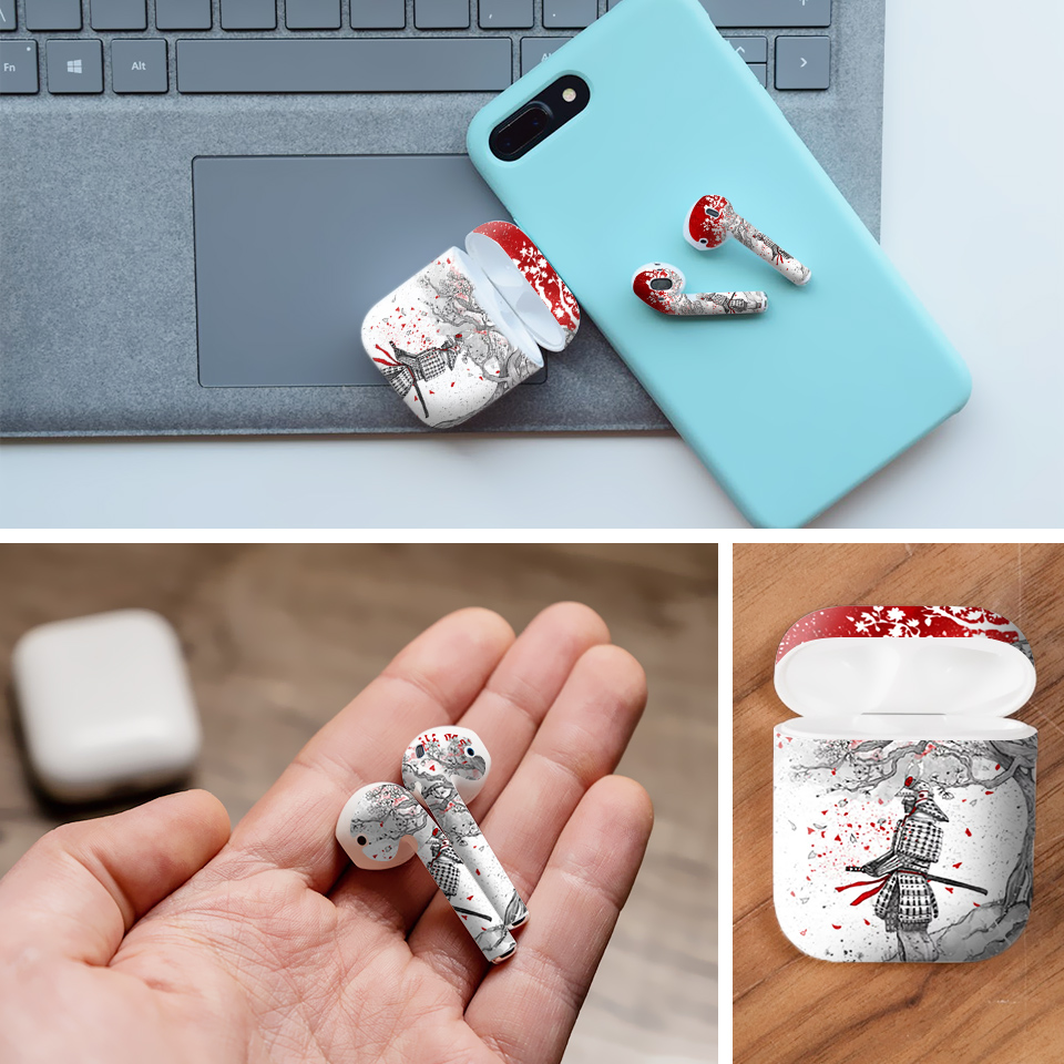 Miếng dán skin chống bẩn cho tai nghe AirPods in hình Samurai Nhật Bản - CHR041 (bản không dây 1 và 2