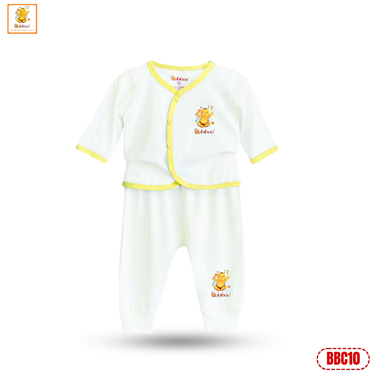 Quần áo sơ sinh Babiboo bộ dài sơ sinh cotton viền màu mềm mại, thấm hút BBC10