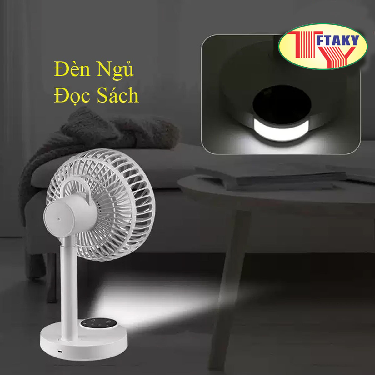 Quạt sạc tích điện DP DP-7626 tích hợp đèn LED chiếu sáng - loại quạt trung gió rất mạnh với nút bấm cảm ứng HÀNG CHÍNH HÃNG