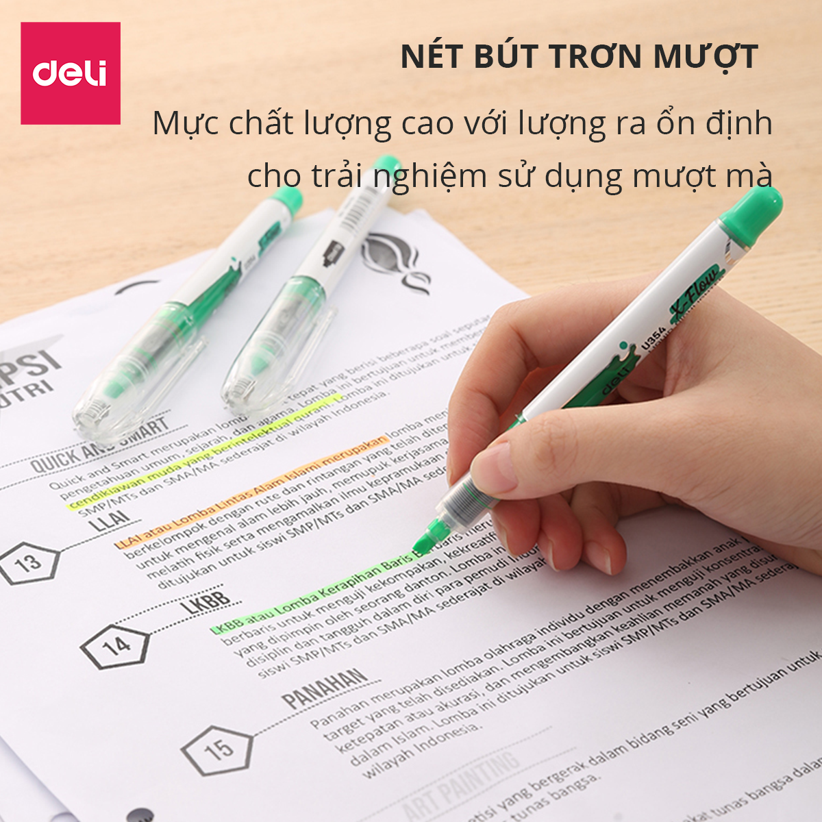 Bút nhớ dòng Deli - dấu dòng, highlight - Mực Hồng/Xanh lá/Cam/Vàng - Combo 2 chiếc - EU35440