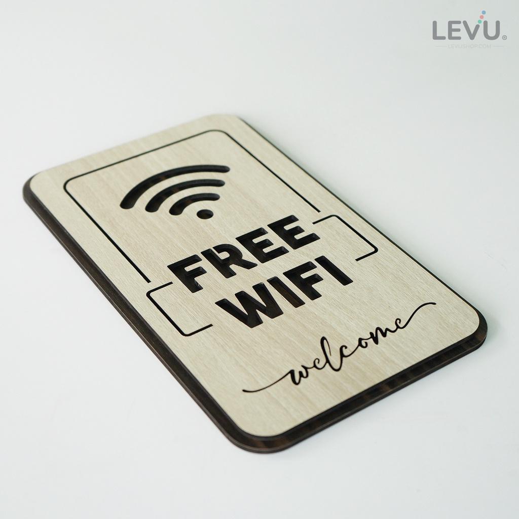 Bảng hiệu free wifi LEVU TW07S bằng gỗ khắc chữ cao cấp sang trọng