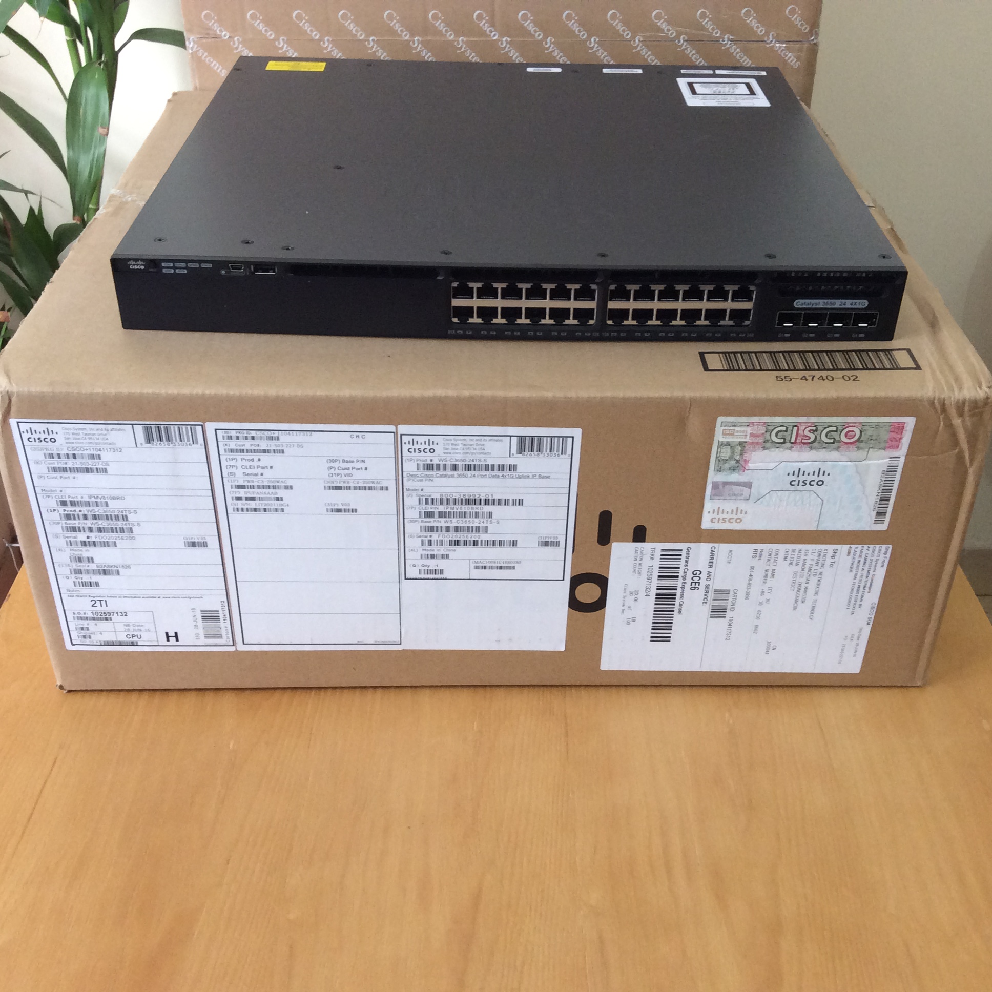 WS-C3650-24TS-S Cisco Catalyst 3650 24 Ports 10/100/1000, 4x1G Uplink IP Base - Hàng nhập khẩu