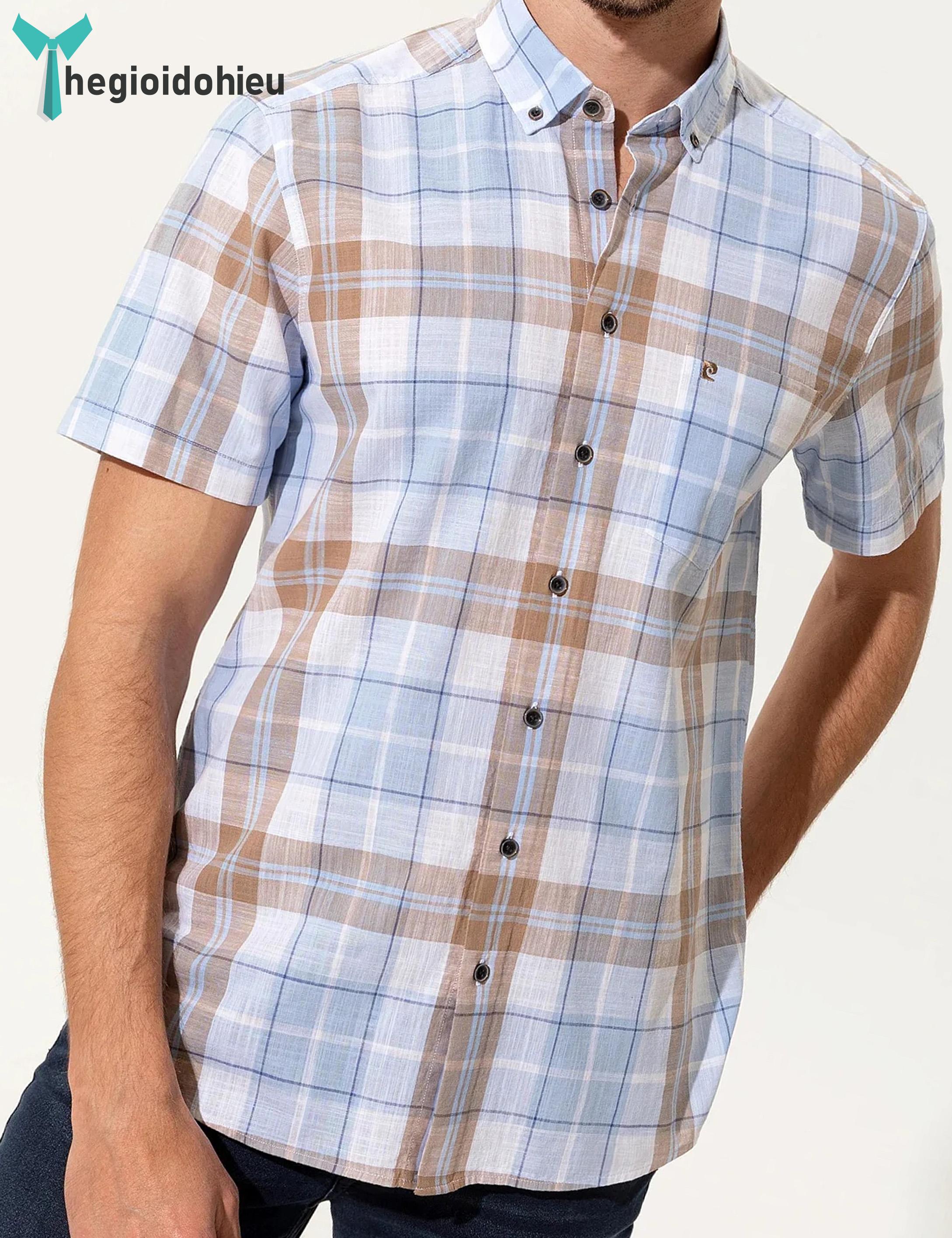 Áo sơ mi nam ngắn tay Pie Cardin PCShirt97 (Caro xanh) - Hàng nhập khẩu - Có túi - Caro xanh