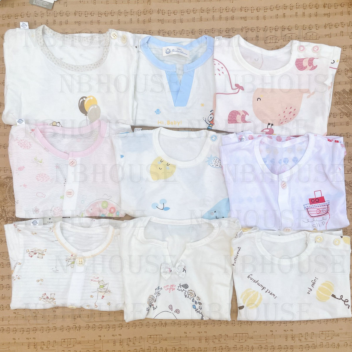 Mẫu Ngẫu Nhiên Bộ Đồ Sơ Sinh Cotton Ngắn Tay Cho Bé Trai Và Bé Gái Họa Tiết Dễ Thương