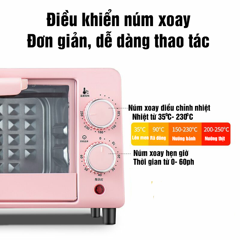 Lò Nướng Điện Mini Lò Nướng Bánh Đa Năng Dung Tích 12 Lít