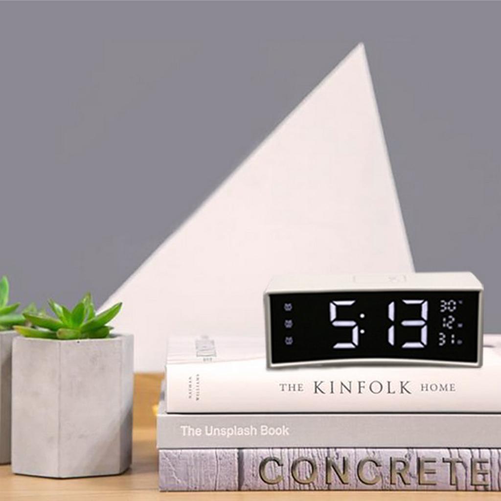 Multifunctional Arc-shaped LED Screen Electronic Digital Alarm Clock White