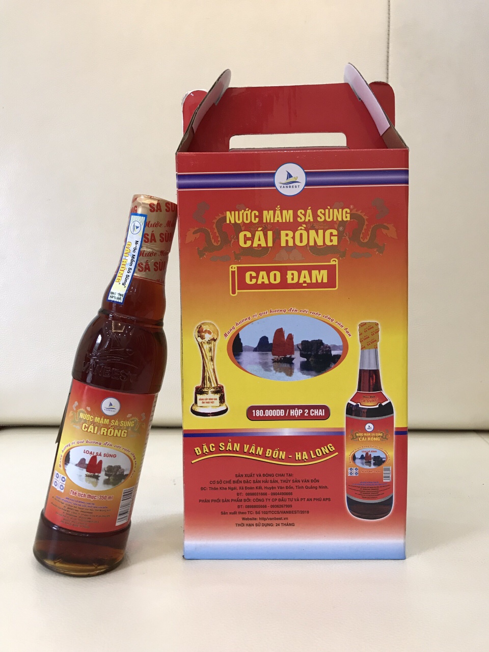 Nước mắm sá sùng Vân Đồn Vanbest đỏ 36N độ đạm chai 350ml, nước mắm sá sùng chính hãng lên men tự nhiên thượng hạng