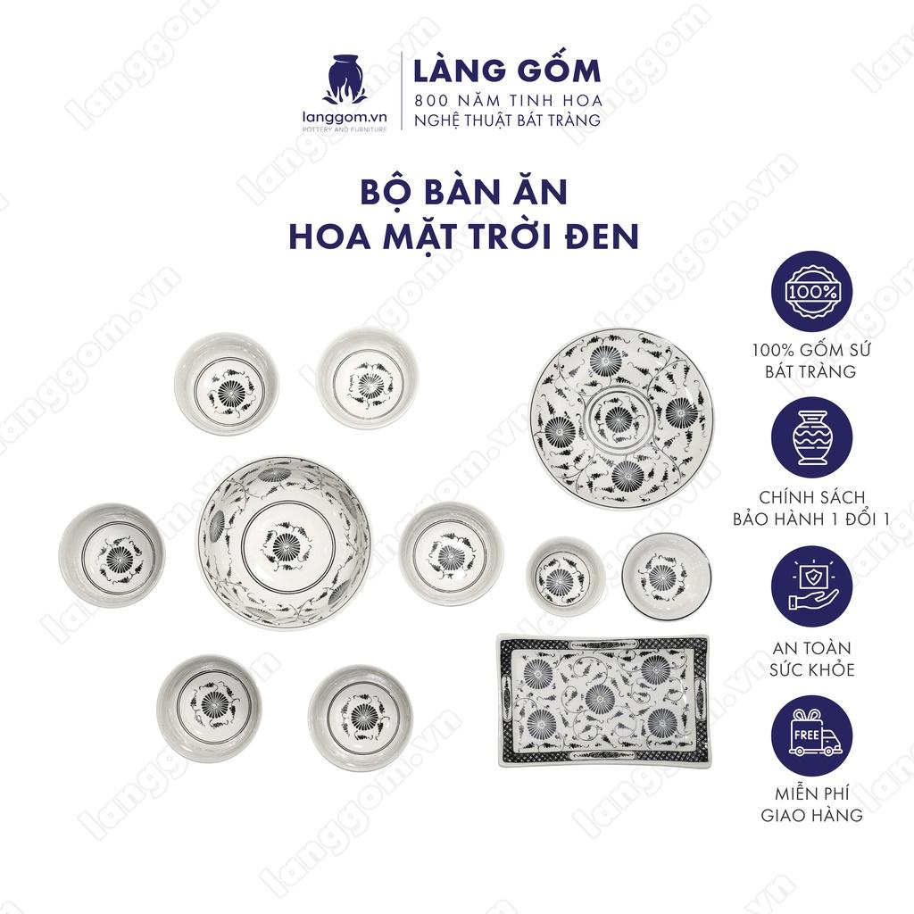 Bộ bàn ăn vẽ hoa mặt trời đen - Size: 55cm - Gốm sứ Bát Tràng - Làng Gốm