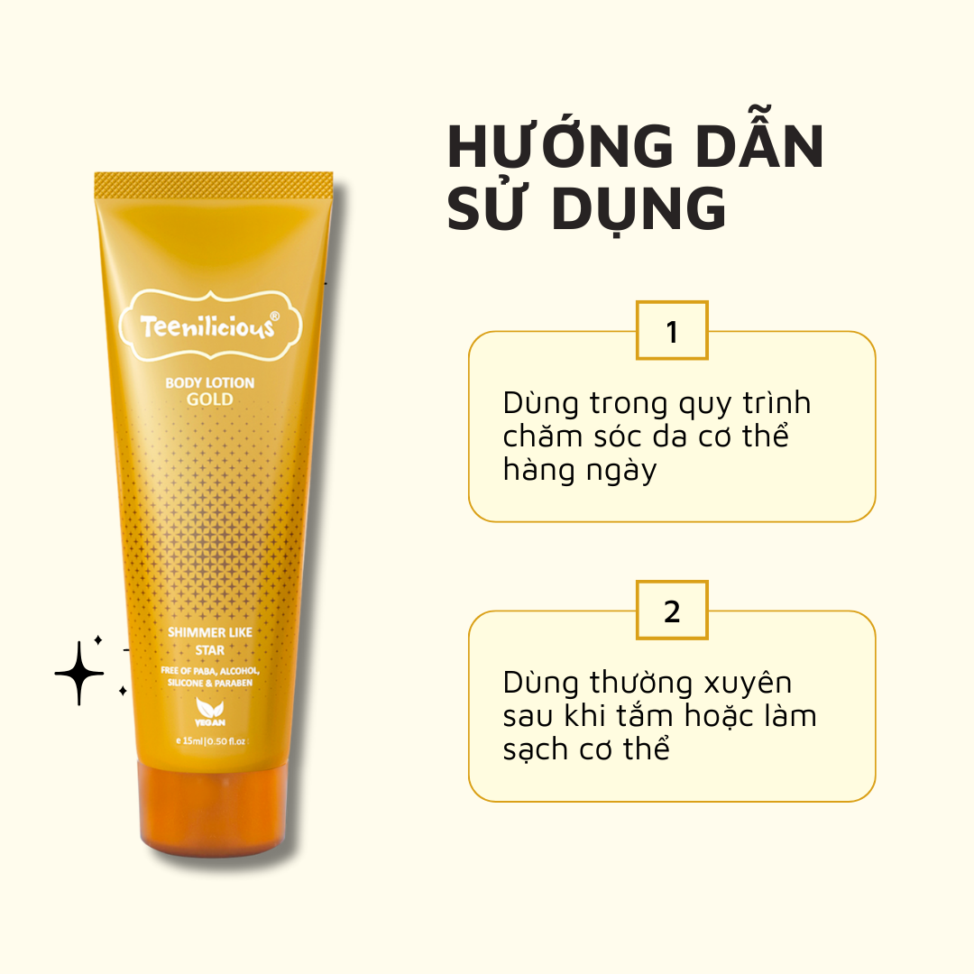 Sữa Dưỡng Thể Lấp Lánh Teenilicious Body Lotion Gold Ánh Nhũ Lấp Lánh, Dưỡng Ẩm Sáng Mịn Da 150ml