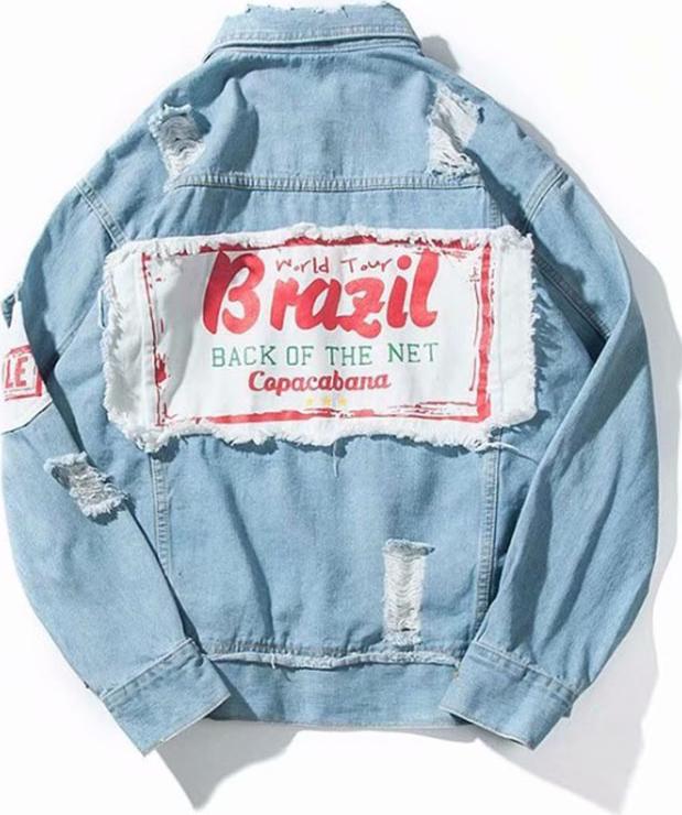 Áo khoác jeans nam vá rách in chữ Brazil AKJN017