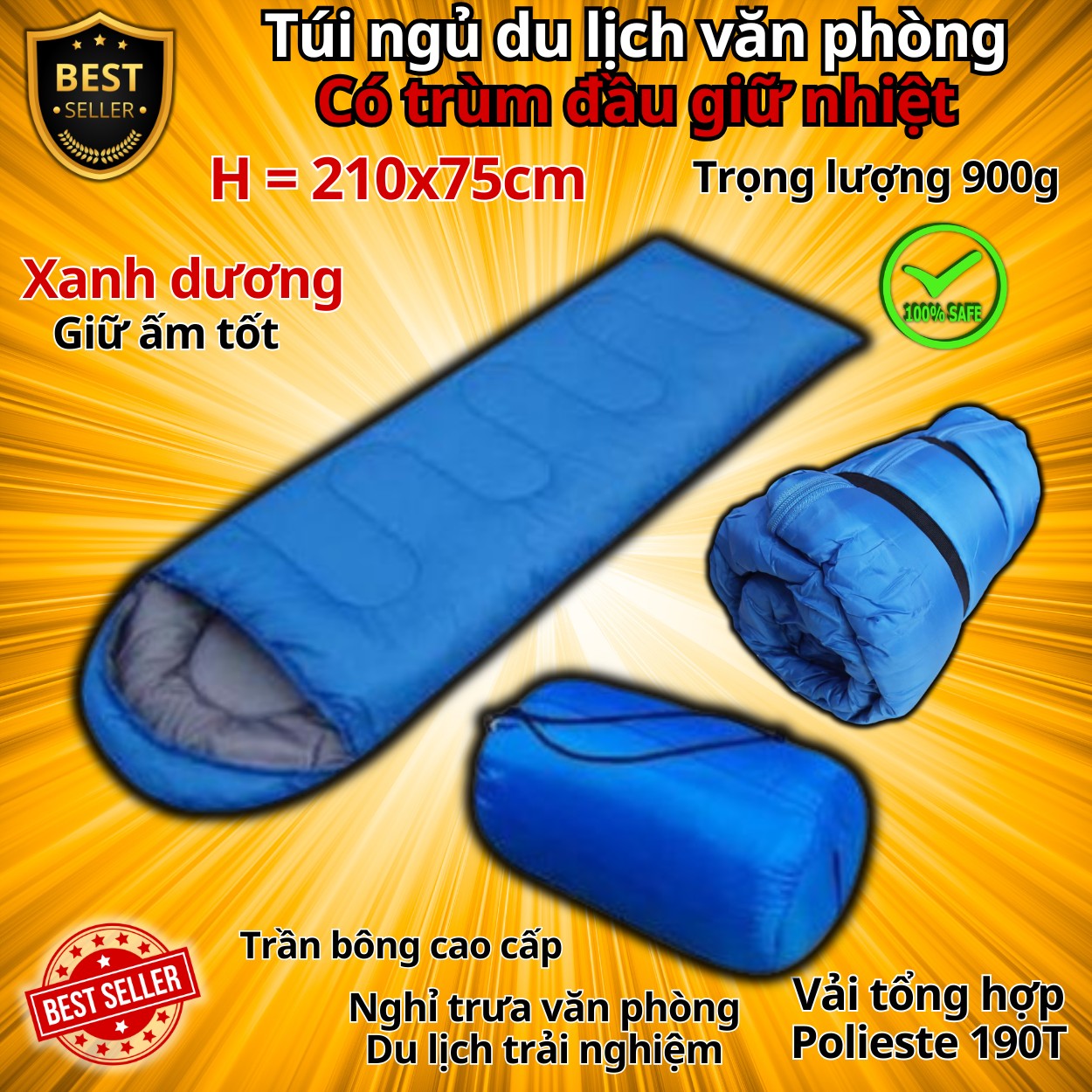 Túi Ngủ Văn Phòng Du Lịch Cao Cấp Tiện Dụng, Loại Tốt Nhồi Bông Chính Hãng D Danido