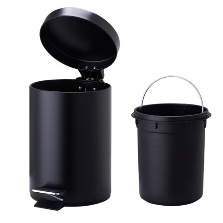 Thùng rác inox đạp chân 5L đen - Thùng rác inox tiện lợi
