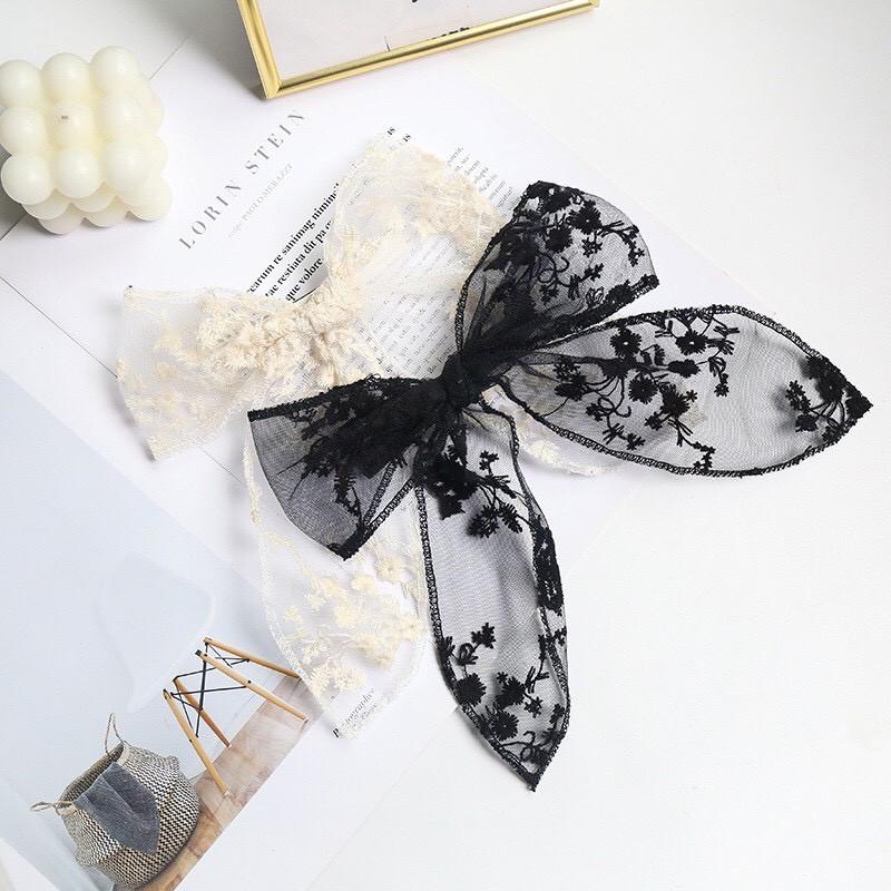 Kẹp nơ ren tiểu thư vạt nhọn thêu hoa phong cách retro cổ điển Tatitava