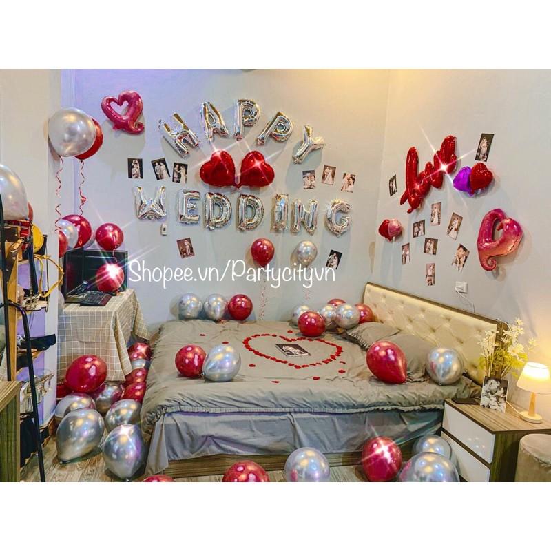 Set trang trí phòng cưới️️Happy Wedding PC002 (Tặng kèm bơm tay + keo dán bóng)