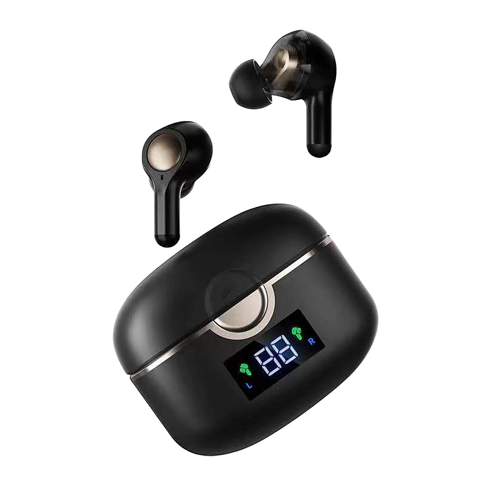 Bluetooth 5.0 Wireless Earbuds LED Screen Display Deep Bass for Workout Black