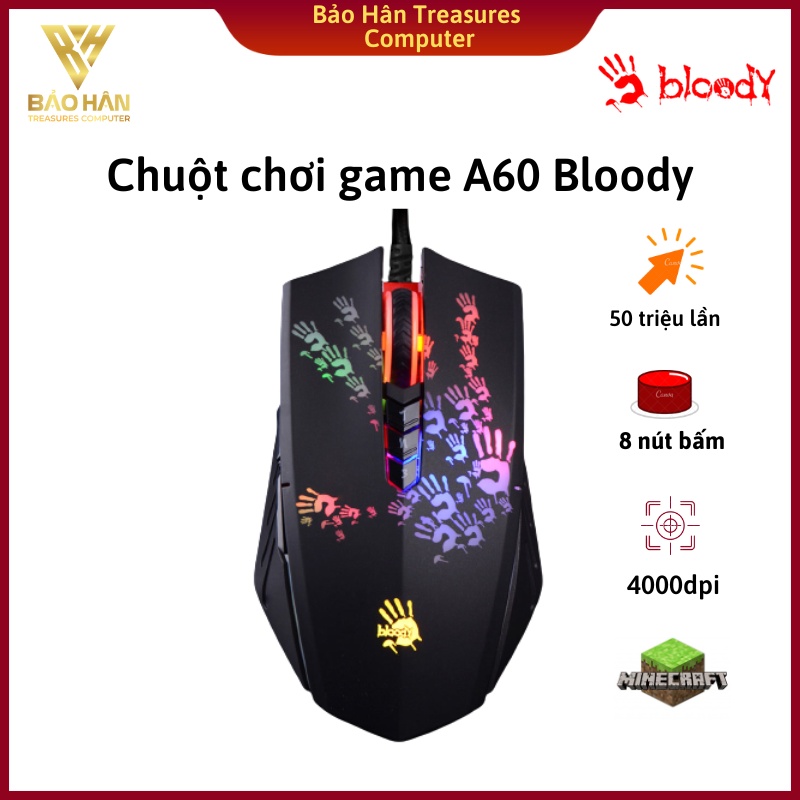 Chuột Chơi Game Có Dây A4tech A60 4000DPI 8 Nút - Hàng Chính Hãng