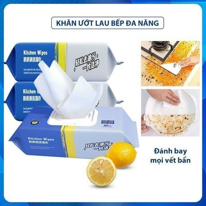 Khăn ướt lau bếp đa năng siêu sạch, diệt khuẩn và khử mùi 1 gói 80 miếng - Hàng Cao Cấp