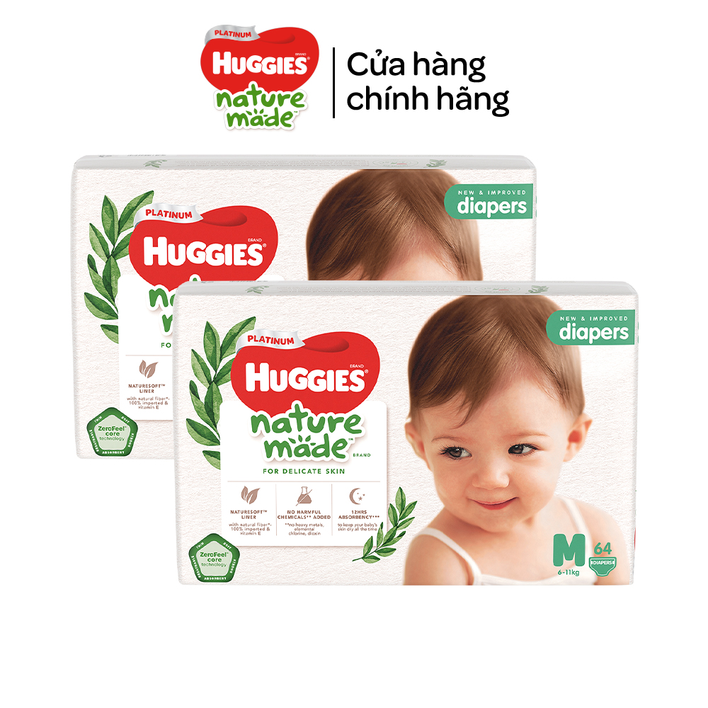 Combo 2 Tã/Bỉm dán Huggies Platinum NatureMade M64/L54/XXL44