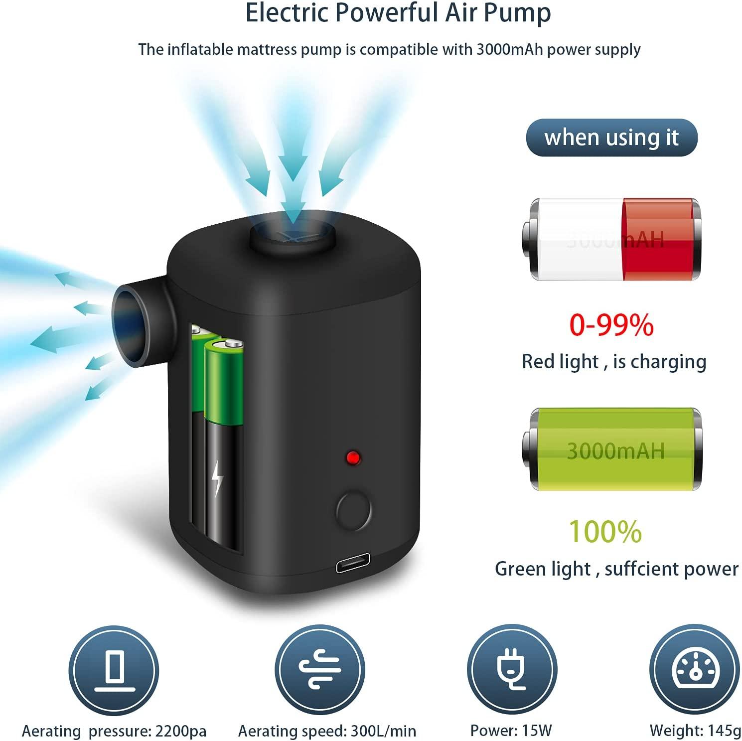 Máy bơm hơi 2-in-1 điện tử nóc USB sạc được không dây, máy bơm hơi mini với nút 4, thảm cắm trại, thuyền, vòng bơi lội.