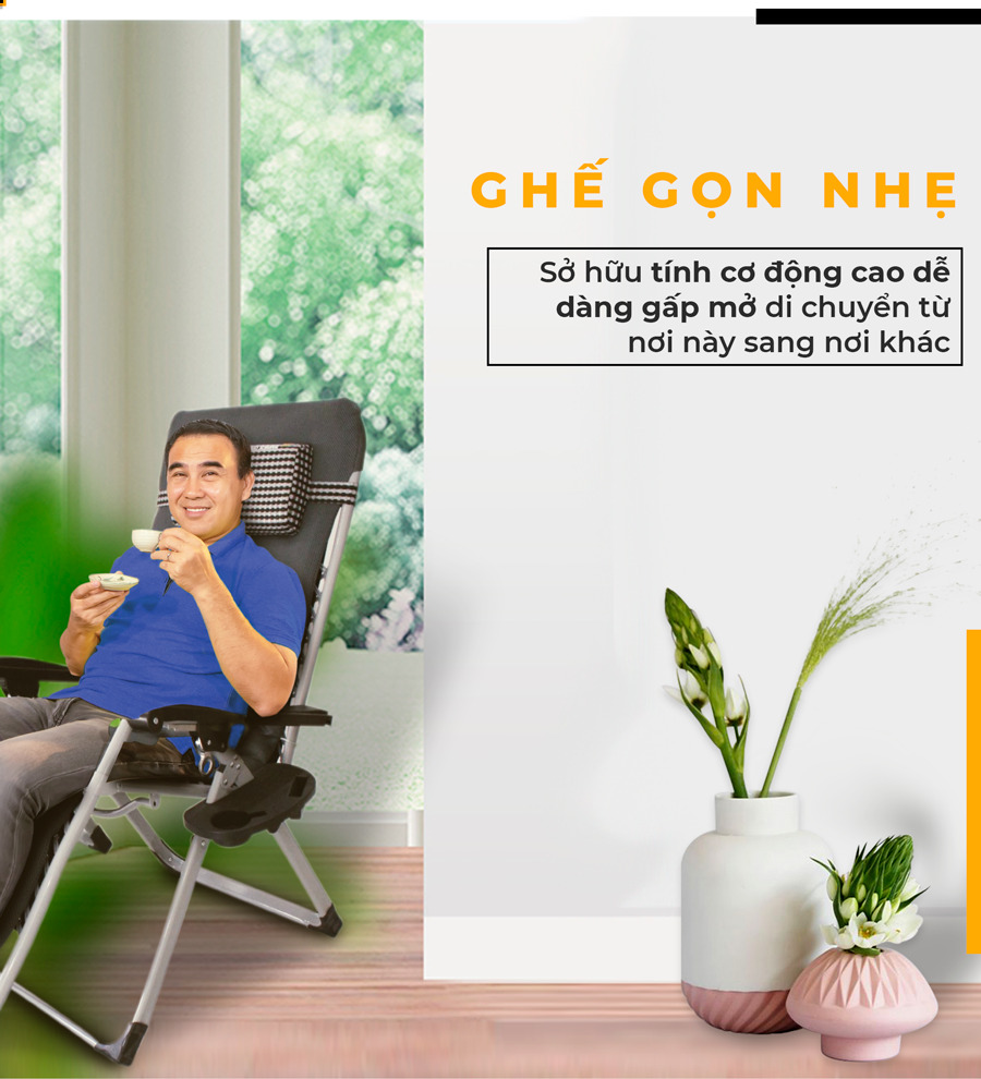 Ghế xếp thư giãn hạng sang HAKAWA - HK-G21P New - (Có Nêm ) - Bảo hành chính hãng 2 năm - Hàng nhập khẩu