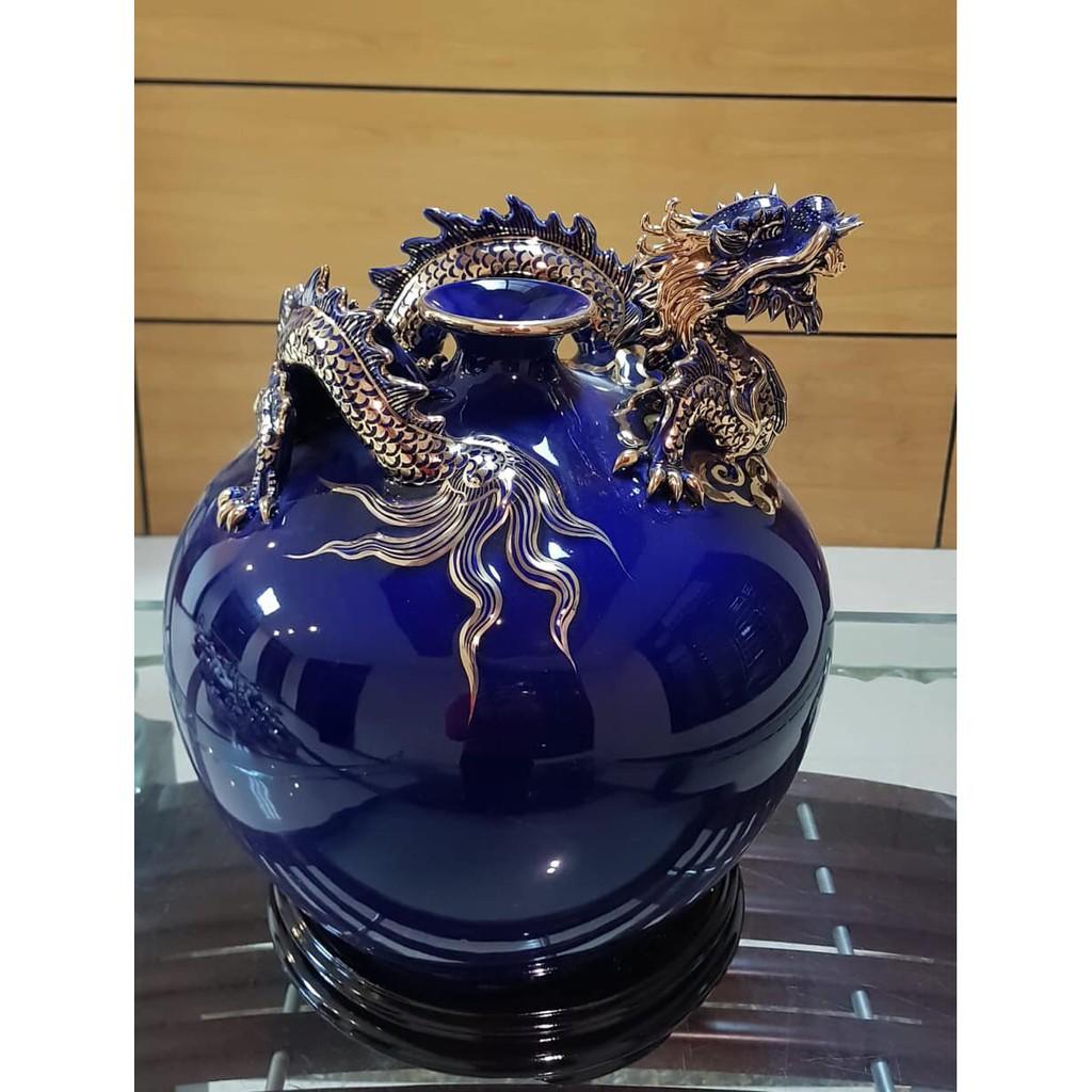 Bình hút lộc, lọ hoa hút tài lộc rồng cuộn vẽ vàng kim