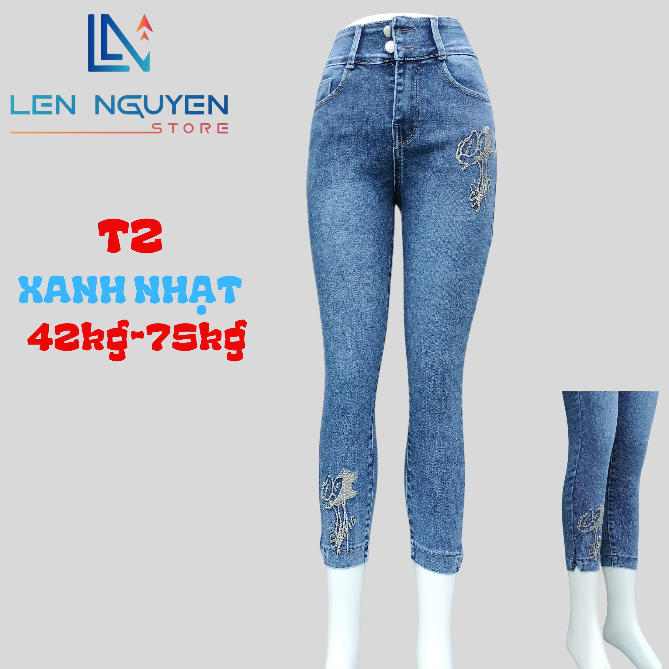 T2_9 tất thêu ép đá cao cấp dài 83-85cm ,lưng cao 2 nút size 27-35 42-76kg Vải Cao Cấp Co Giãn ,Mềm Mịn Thoáng Mát..... Women Pants Denim Jean