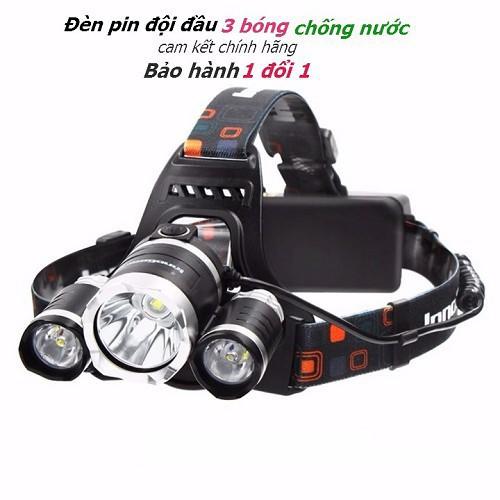 Đèn pin Led siêu sáng đội đầu 3 bóng (Đen) nhiều chế độ