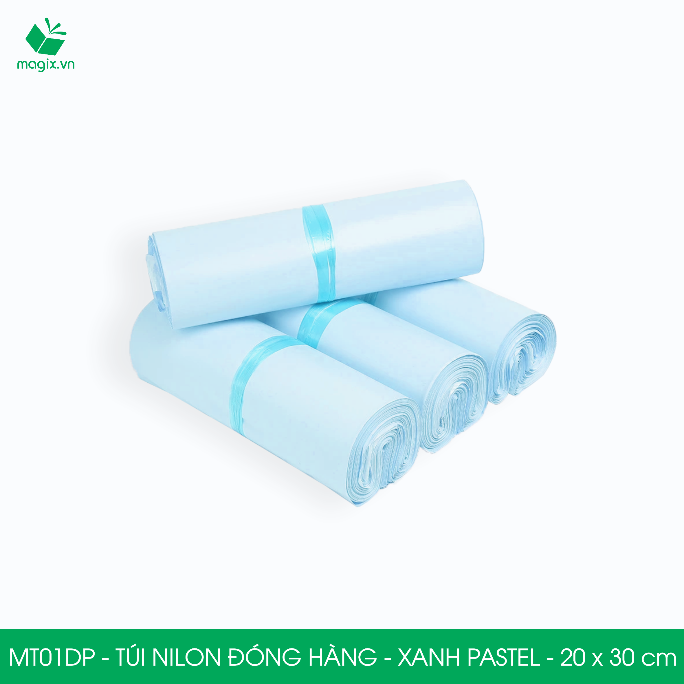 MT01DP - 20x30 cm - Túi nilon gói hàng - 100 túi niêm phong đóng hàng màu xanh pastel