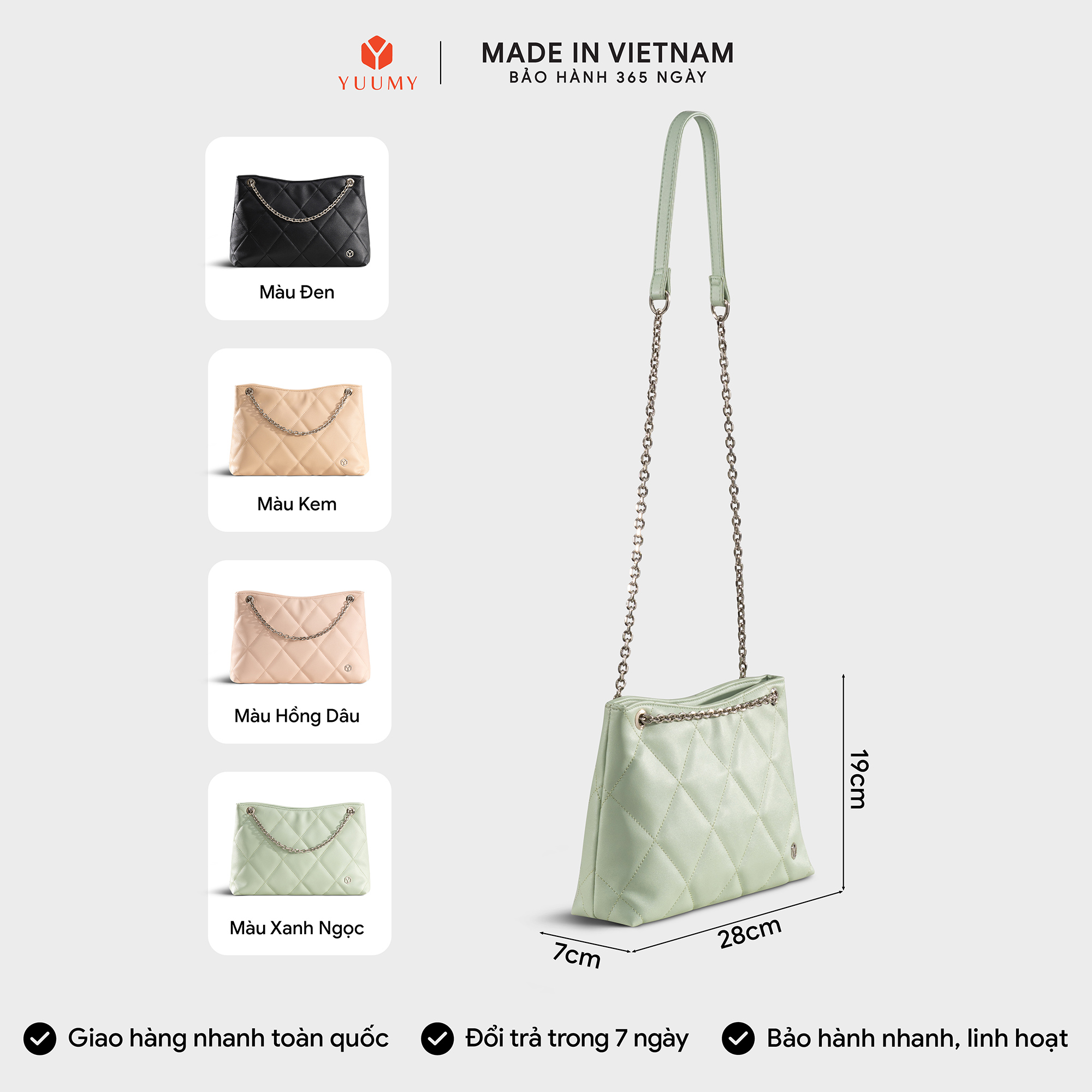 Túi Yuumy ( Thời trang nữ chần bông quả trám size 28 - Túi đeo chéo da Seasand YN280 )