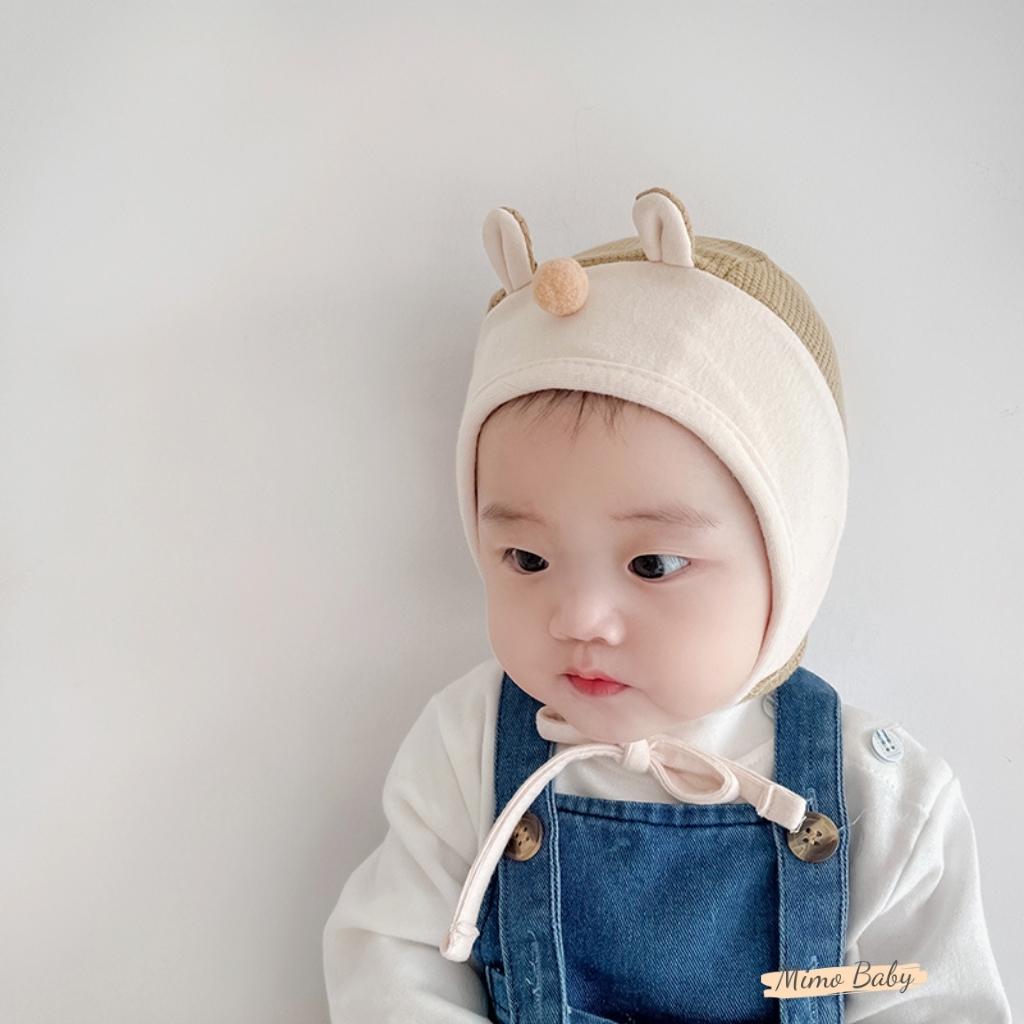 Mũ nón cotton buộc dây tai thỏ mũi bông dễ thương cho bé MD187 Mimo Baby