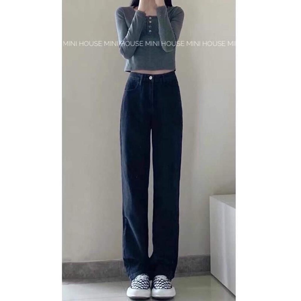 Quần Jean Ống Rộng Lưng Cao Trơn ThunderUnisex Quần Bò Ống Suông Nữ Phong Cách Ulzzang Hàn Quốc
