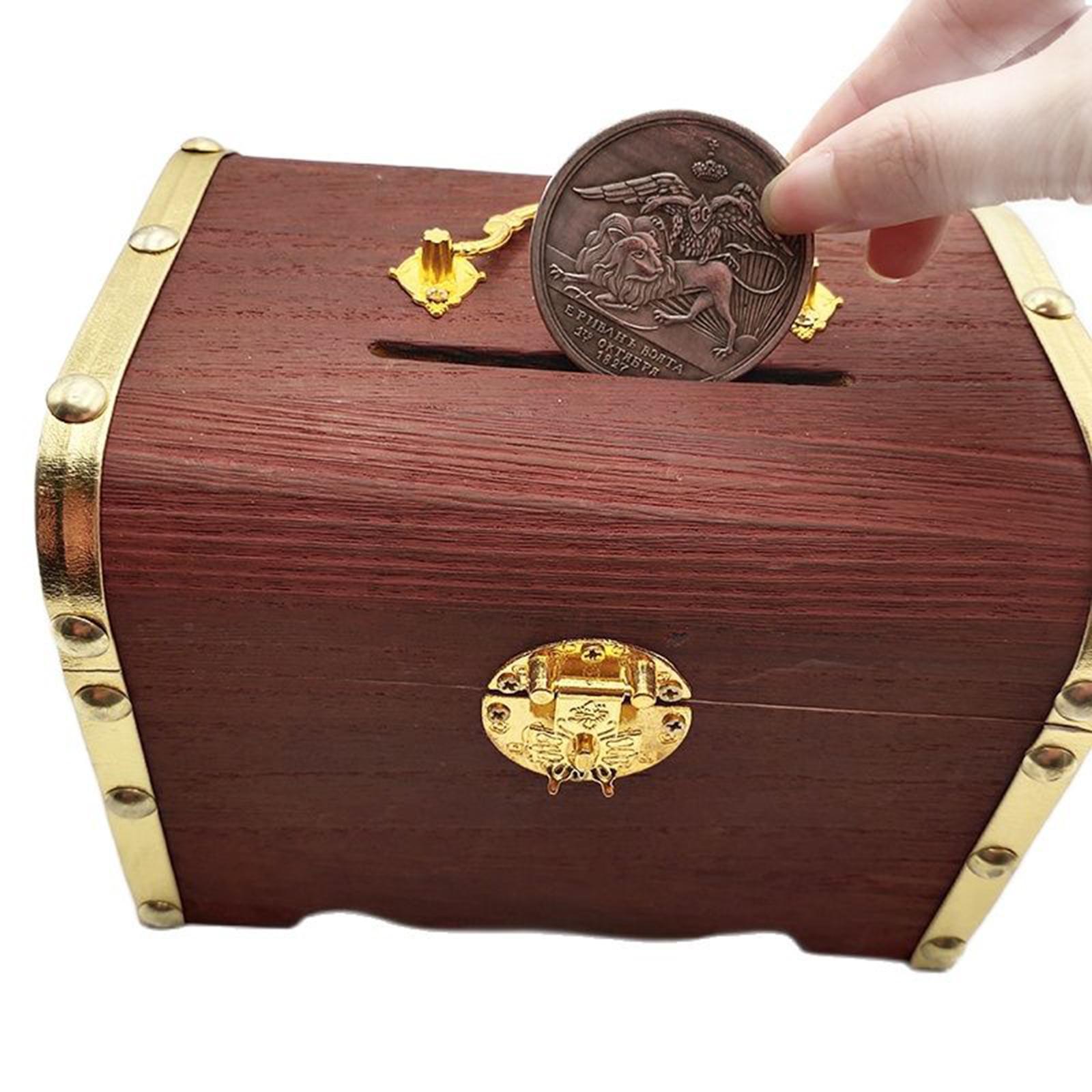 Vintage Wooden Piggy Bank Jewelry Box Storage Box Retro for Home Decor Dark