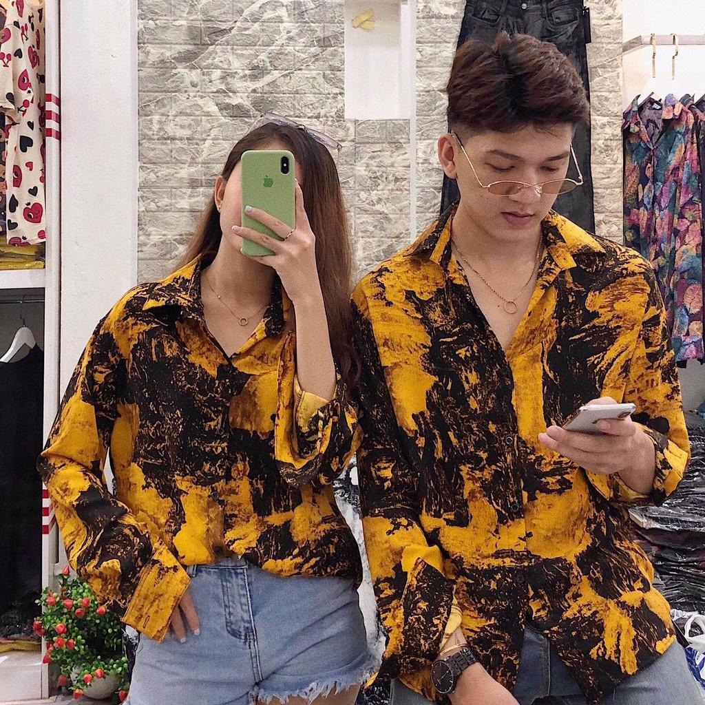 Áo Sơ Mi Đôi Nam Nữ Hoạ Tiết Aru Shop