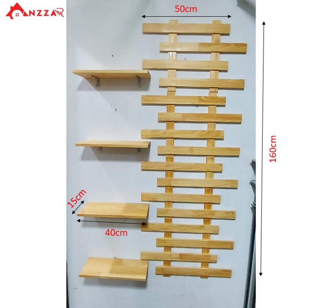 Kệ gỗ treo tường, kệ trang trí Anzzar, giá gỗ thông treo tường trang trí ban công, ngoại thất đẹp