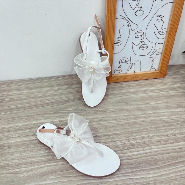 Giầy hàng chất lượng cao Giày Sandal Bệt Nữ kẹp quai T Đính Nơ Ngọc Hottrend HALEY STORE