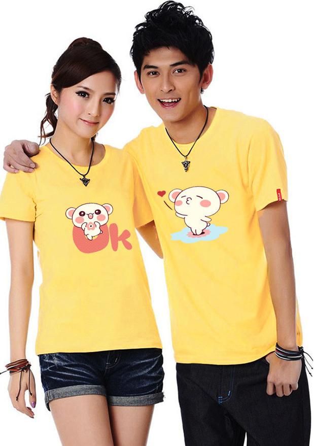 Áo Thun Đôi In Họa Tiết Love -Ok Độc Lạ - Màu Vàng