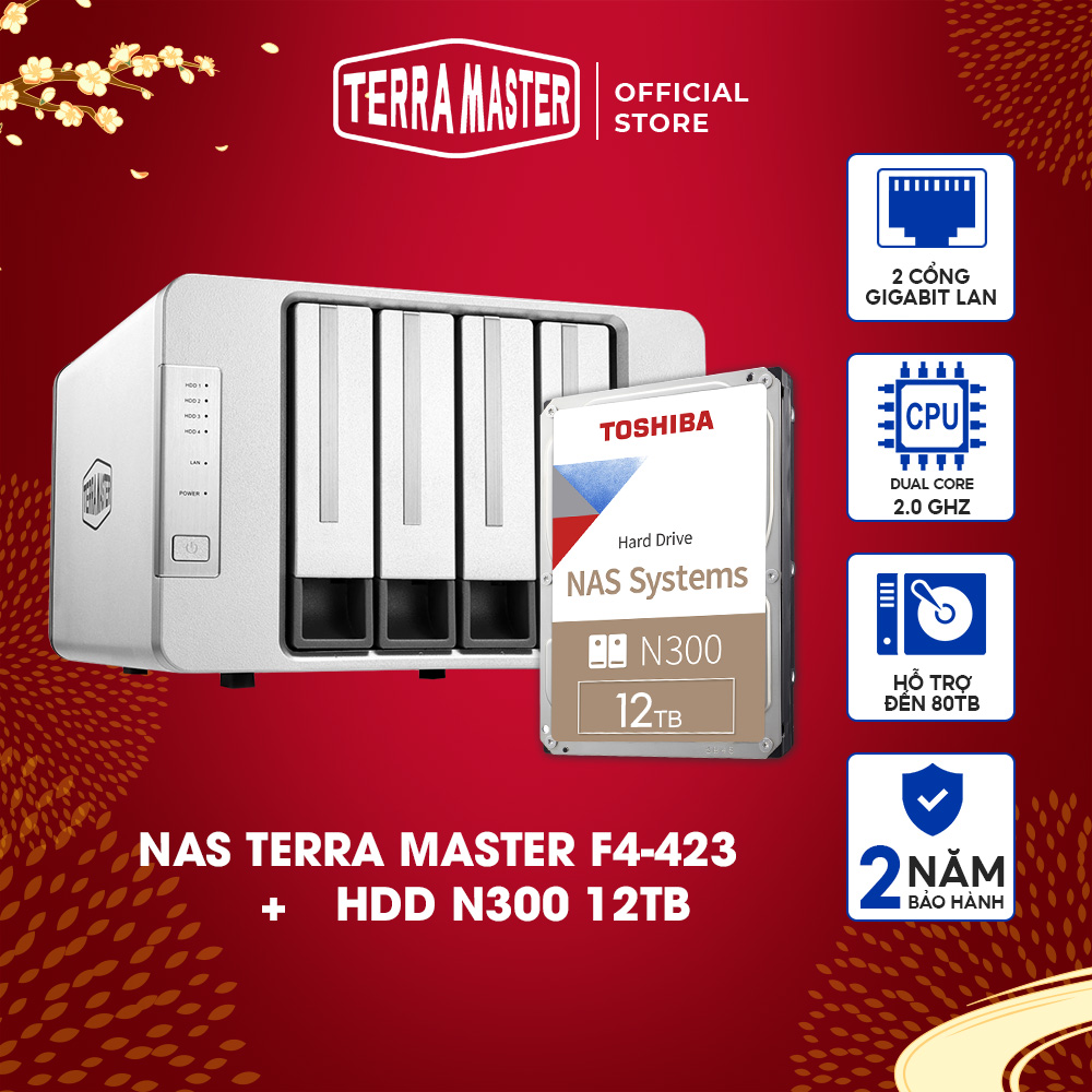 Bộ Thiết bị lưu trữ mạng NAS TerraMaster F4-423+N300 12T Hàng chính hãng