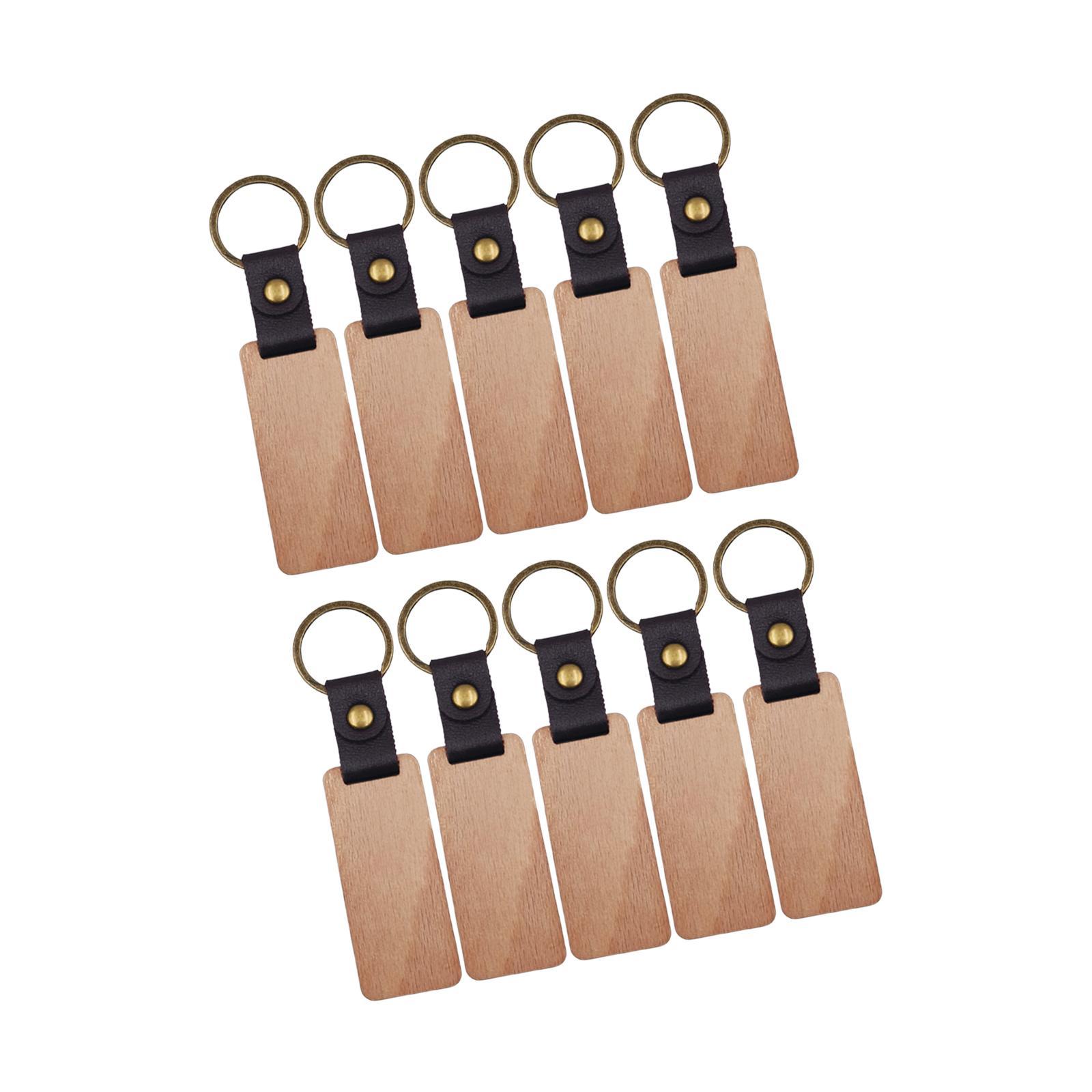 10Pcs Wooden Keychain  Keychain Holder for DIY Crafts Bag Pendant Home