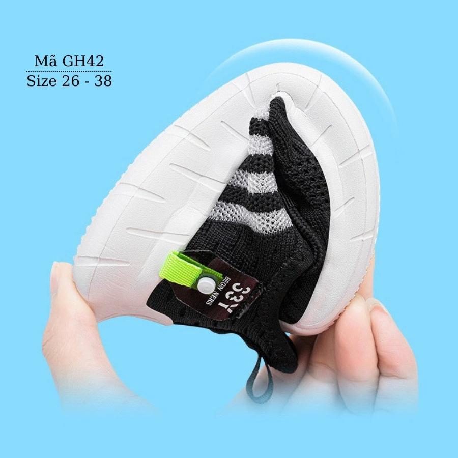 Giày thể thao đen bé trai siêu nhẹ sneaker năng động cá tính cho trẻ em từ 3 - 12 tuổi GH42