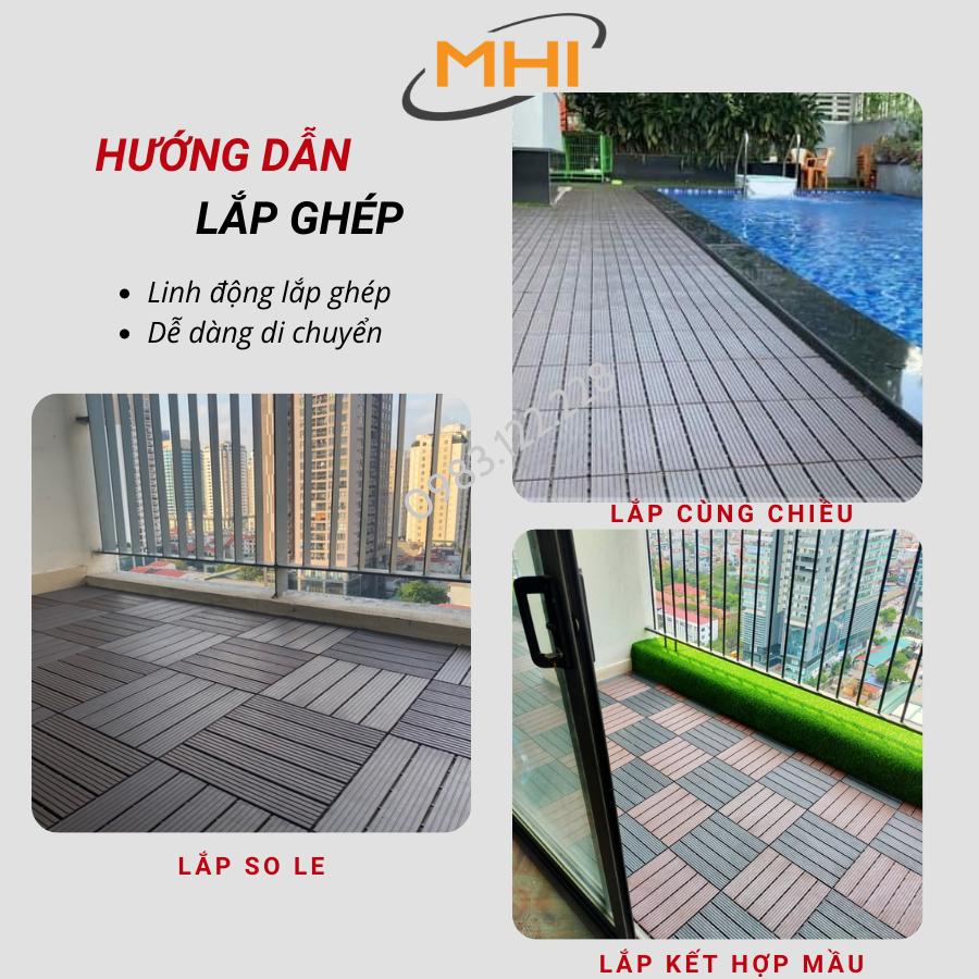 Vỉ lót sàn nhựa MHI-Special, Tấm nhựa trải sàn trang trí ban công / sân vườn / sân thượng; lót sàn chống trơn trượt nhà tắm / bể bơi - Hàng Việt Nam chất lượng cao