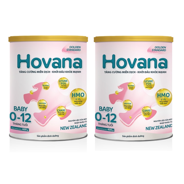 Bộ 2 Lon Sữa bột Hovana Baby hỗ trợ tiêu hóa cho bé từ 0 đến 12 tháng 400gr