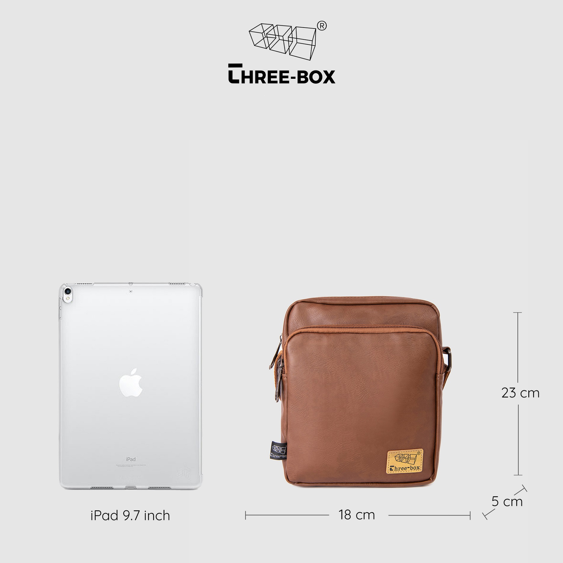 Túi da đeo chéo chính hãng Three-Box túi da unisex đựng Ipad | MS6338