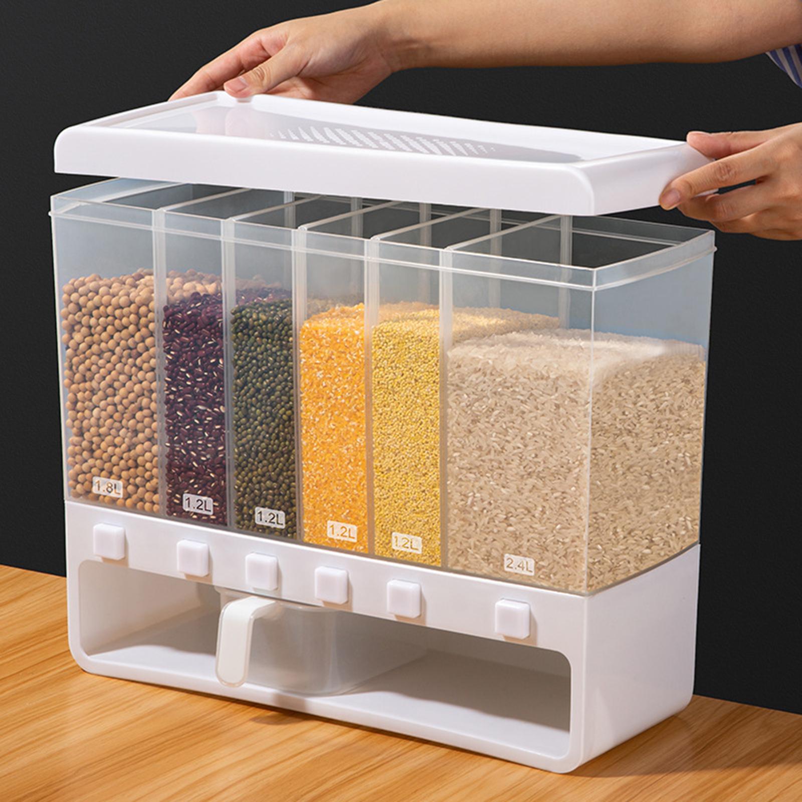 6 Grid Dry Food Dispenser Food Container Rice Dispenser for Countertop Cupboard Cabinet