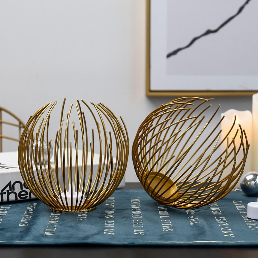 Nordic Style Geometric Wire Candle Holder Iron Bronze Candlestick Lantern