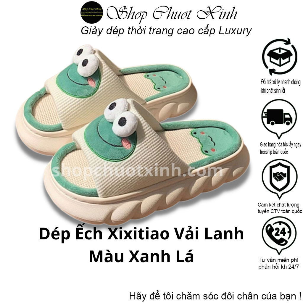 Dép ếch xanh xixitiao vải bông cao cấp túi zip full size 36-41 bản trung shopchuotxinh