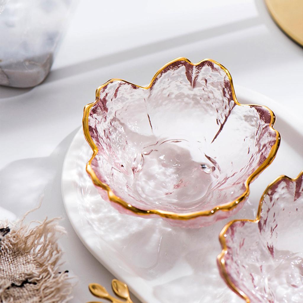Glass Sauce Bowl Serving Plate for Snack Fruit Condiments with gold inlay