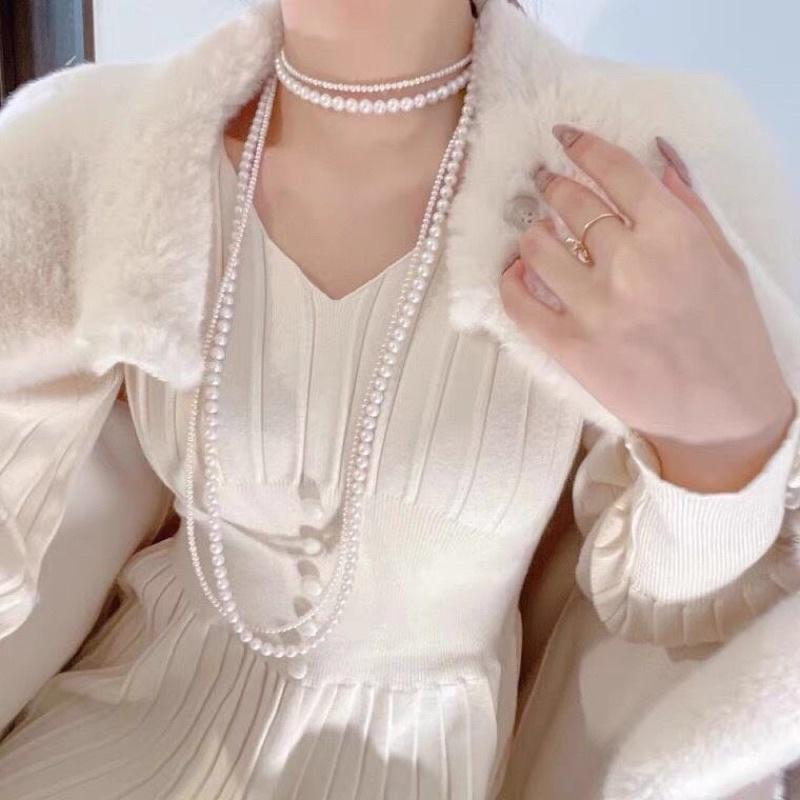 N171 bộ 2 dây chuyền handmade hạt ngọc tròn chập đôi hạt trai Đài Loan cao cấp